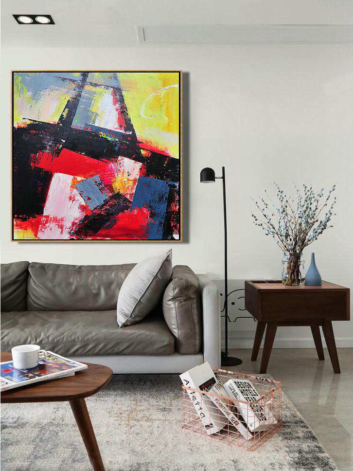 Palette Knife Contemporary Art Canvas Painting,Abstract Painting On Canvas,Black,Red,Yellow,Pink